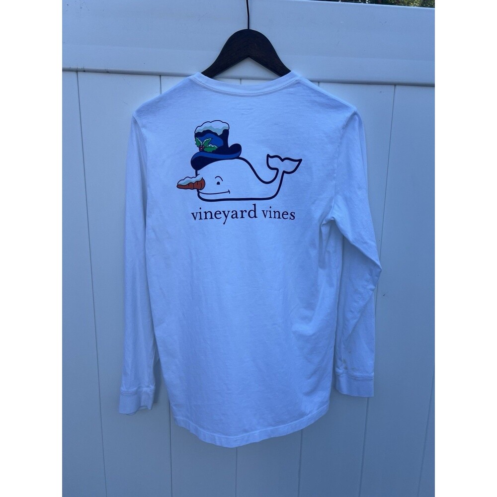 Vineyard Vines Shirt Boys XL (18) White Christmas Whale Long Sleeve
